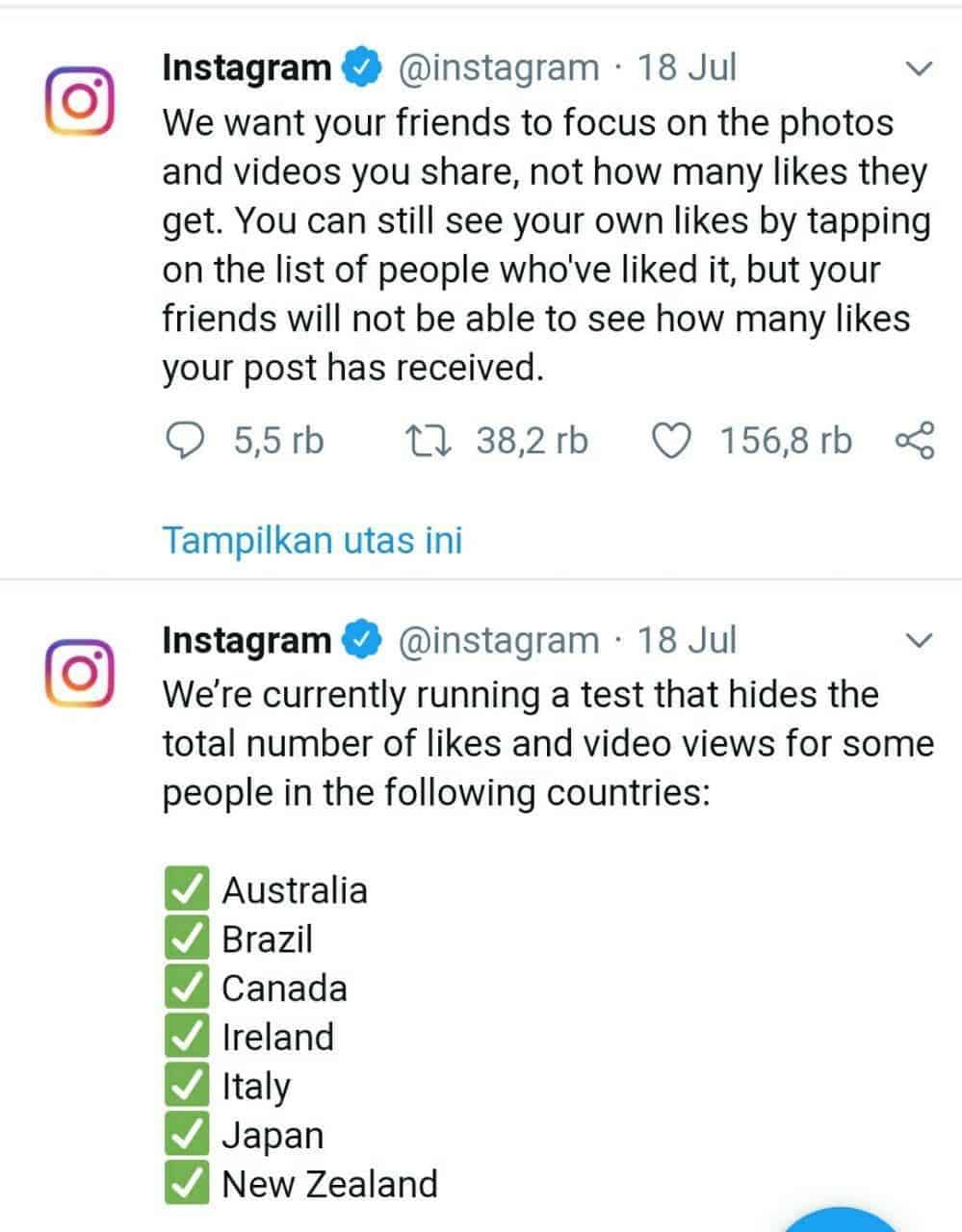 Ini Alasan Instagram Hapus Jumlah Like Para Penggunanya