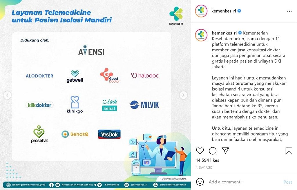Telehealth Klinik Pintar dapat Pendanaan Series A Rp58 miliar 1 11 Aplikasi Layanan Telemedisin - Kemenkes RI